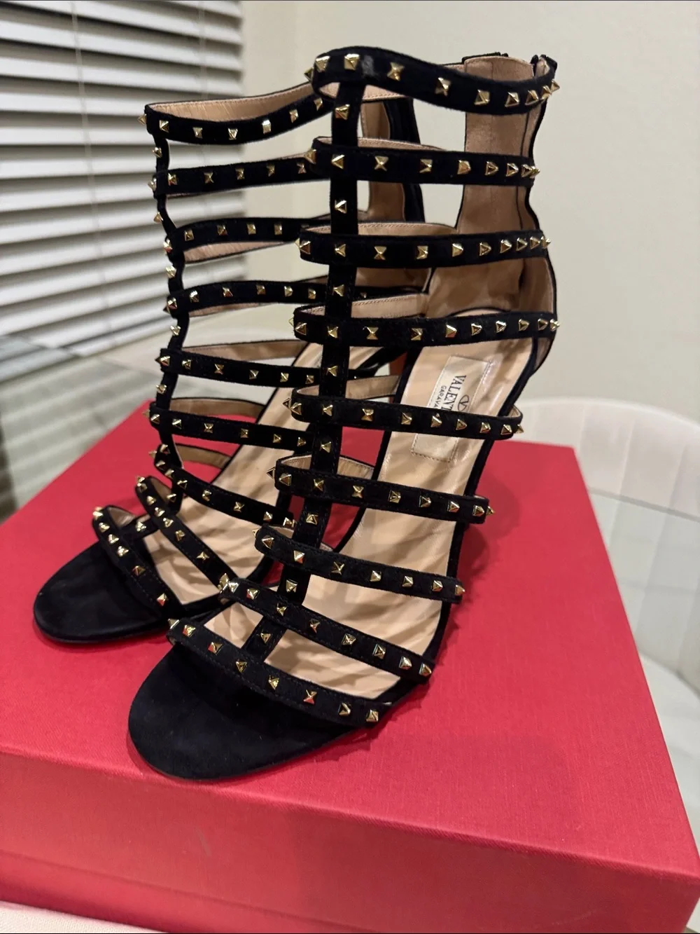 Valentino Black Studded Cage High Heels